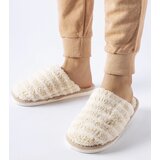 Gemre Beige and white warm striped slippers Agira | shoptok.hr