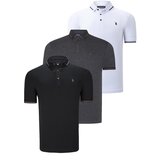 Dewberry TRIPLE SET T8586 MEN'S T-SHIRT-BLACK-WHITE-ANTHRACITE Cene