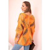 Kesi Włoski Women's cotton blouse with leaves with roll-up sleeves orange | Shoptok.si