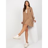 Fashion Hunters Loose camel dress Kaley RUE PARIS with frills and lace | shoptok.hr