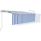 vidaXL Avtomatska tenda s senčilom LED + senzor 4x3 m modra in bela | Shoptok.si