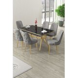 Hanah home trpezarijski set Nis, sto na razvlačenje i 6 stolica, ploča u dekoru crnog mermera, zlatne noge, siva tkanina Babyface | Eponuda.com