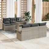 vidaXL 7-delni vrtni kavč set z blazinami svetlo sivo poli ratan | Shoptok.si