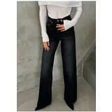 Laluvia Black Front Stitched Wide Leg Jeans cene