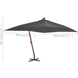 Konzolni suncobran s drvenom šipkom 400 x 300 cm antracit | shoptok.hr