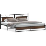 Metalni Kovinski posteljni okvir brez vzmetnice rjavi hrast 193x203 cm, (21829002) | Shoptok.si