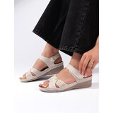 Shelvt Women's wedge sandals with velcro beige | Shoptok.si