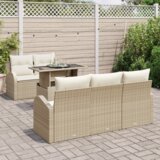 vidaXL 6-delni set vrtnih kavčev s blazinami Bež Poli Ratan | Shoptok.si