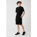 Avva Men's Black 100% Cotton Side Pocket Jacquard Standard Fit Normal Cut Daily Sports Shorts