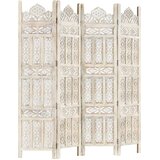 vidaXL Ročno izrezljan paravan 4-delni bel 160x165 cm trden mangov les | Shoptok.si