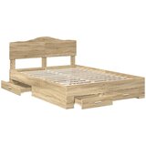  Krevetna konstrukcija s ladicama Sonoma hrast 150 x 200 cm Smeđa 203 x 153 x 90 cm | Shoptok.si