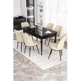 Hanah home trpezarijski set Kor, sto na razvlačenje i 6 stolica, ploča u dekoru crnog mermera, krem tkanina Jerry | Eponuda.com