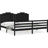  Posteljni okvir z vzglavjem črn 200x200 cm trden les | Shoptok.si