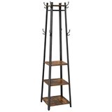 Songmics Stojalo za oblačila, stojalo za oblačila s 3 policami, lestvena polica s kavlji za šale, torbe in dežnike, jeklen okvir, industrijski slog, rustikalno rjava in črna LCR80X, (21389189) Cene