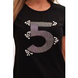 Kesi Women's cotton blouse with short sleeves and a patch with pearls black | Shoptok.si