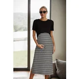 Dewberry 67856 Short Sleeve Striped Pregnant Dress Set-BLACK