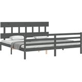  Okvir za krevet s uzglavljem sivi 200 x 200 cm od masivnog drva | shoptok.hr
