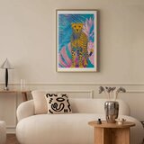  Plakat - Exotic Leopard - colorful portrait of a cheetah against tropical leaves 21x30 Zlatni okvir s margom | shoptok.hr