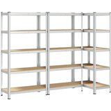 vidaXL Trpežen regal 5-nadstropni 3 kosi srebrno jeklo in inž. les | Shoptok.si