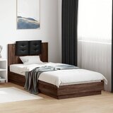 Maison Chic Posteljni okvir - Enojna postelja - Postelja za odrasle z vzglavjem in LED rjavi hrast 100x200 cm, (21695869) | Shoptok.si