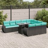  11-dijelni set vrtnih sofa poliratan i bagrem s jastucima crni | shoptok.hr