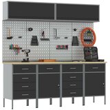  Set s radnim ormarićem i pločom s kukama 10 komada crna MDF i metal | shoptok.hr