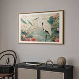  Plakat - Over the Asian Pond - illustration in the Japanese print style featuring a heron 60x40 Zlatni okvir s margom | shoptok.hr