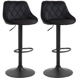 Nesta Set 2 barskih stolov, črna, nastavljiva višina, žamet in kovina, z naslonjalom in oporo za noge, 46×48×83–104 cm, (5000493708) | Shoptok.si