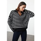Trendyol Black Wide Pattern Polo Collar Striped Knitwear Sweater | shoptok.hr