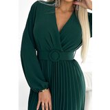 numoco basic Pleated midi dress with neckline, long sleeves and wide belt Numoco | ePonuda.com