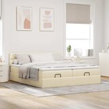  Otomanski okvir kreveta s madracima krem 200x200cm od tkanine | shoptok.hr