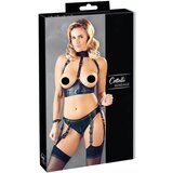 Cottelli Bondage - svetleč komplet odprtega modrčka z manšetami (črn) - M | Shoptok.si