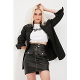 Trendyol Black Belt Zipper Detail Faux Leather Mini Woven Skirt | Shoptok.si