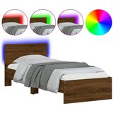  The Living Store Posteljni okvir z vzglavjem in LED rjavi hrast 90x200 cm - Posteljni Okvir, (21531281) | Shoptok.si