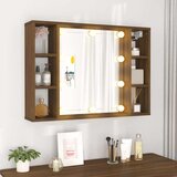 Ormarić s ogledalom LED boja smeđeg hrasta 76 x 15 x 55 cm | Eponuda.com