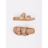 GOODIN Beige flat flip-flops with buckles | Shoptok.si
