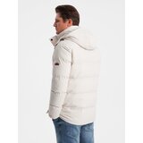 Ombre Men's winter jacket with detachable hood and cargo pockets - cream | ePonuda.com