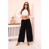 Kesi Włoski Women's linen trousers with wide legs and a belt black | shoptok.hr