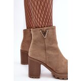 Boto Women's Suede Boots On Heel With Decoration Beige Strong | ePonuda.com