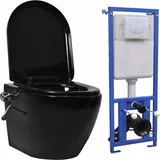 vidaXL zidna toaletna školjka s ugradbenim vodokotlićem keramička crna