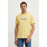 PepeJeans Bombažna kratka majica ABEL moška, rumena barva, PM509428