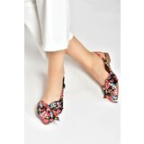 Fox Shoes Women's Flats in Black/Red Satin Fabric Floral Print Cene