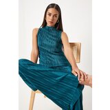 Happiness İstanbul Women's Dark Green Pleated Sleeveless Knitted Blouse Palazzo Pants Set | Eponuda.ba