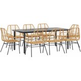 vidaXL Vrtni blagovaonski set od 9 dijelova smeđi od poliratana i stakla - Smeđa 200 x 100 x 74 cm 8 | shoptok.hr
