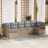 vidaXL 7-delni vrtni kavč set s blazinami bež poli ratan | Shoptok.si