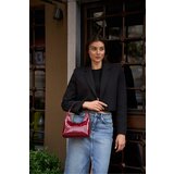 Madamra Burgundy Patent Leather Women's Double Zippered Baguette Hand And Shoulder Bag Cene