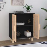  Komoda crna 60 x 30 x 70 cm masivna borovina i prirodni ratan | shoptok.hr