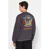 Trendyol Anthracite Men's Oversize/Wide-cut Rock Theme Printed Fleece Sweatshirt. Cene
