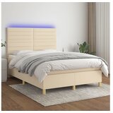 vidaXL Box spring postelja z vzmetnico LED krem 140x200 cm b Cene