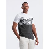 Ombre Men's two-tone t-shirt with palm leaf print - dark grey | Shoptok.si